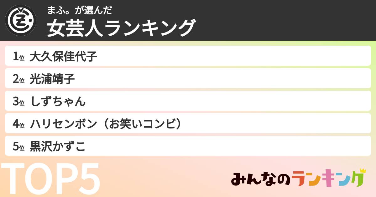 まふ。さんの「女芸人ランキング」