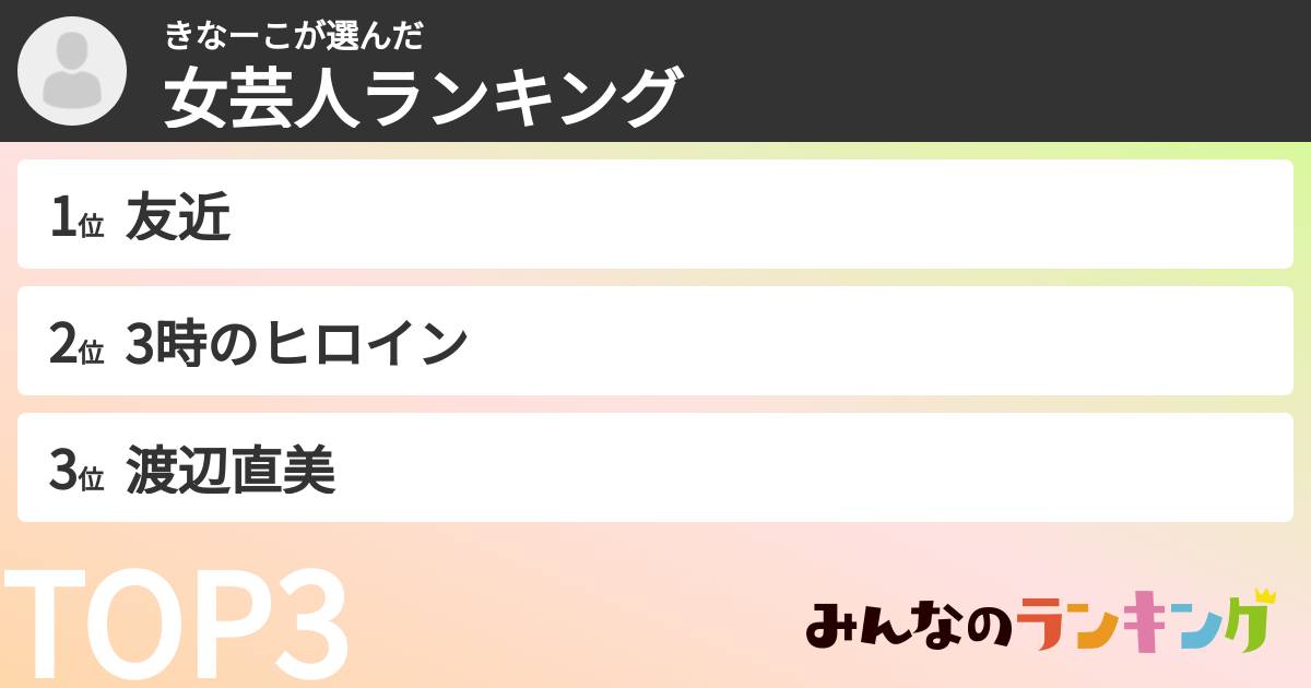 きなーこさんの「女芸人ランキング」