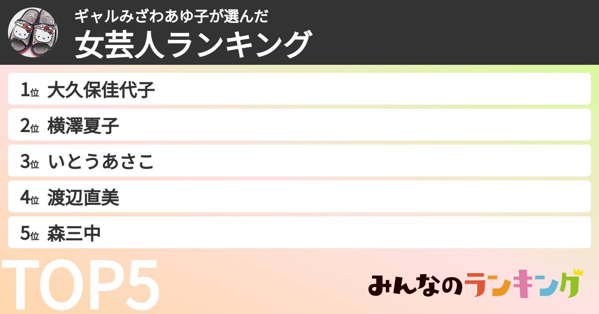 ギャルみざわあゆ子さんの「女芸人ランキング」