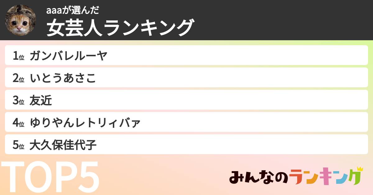 aaaさんの「女芸人ランキング」