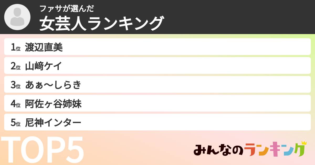 ファサさんの「女芸人ランキング」