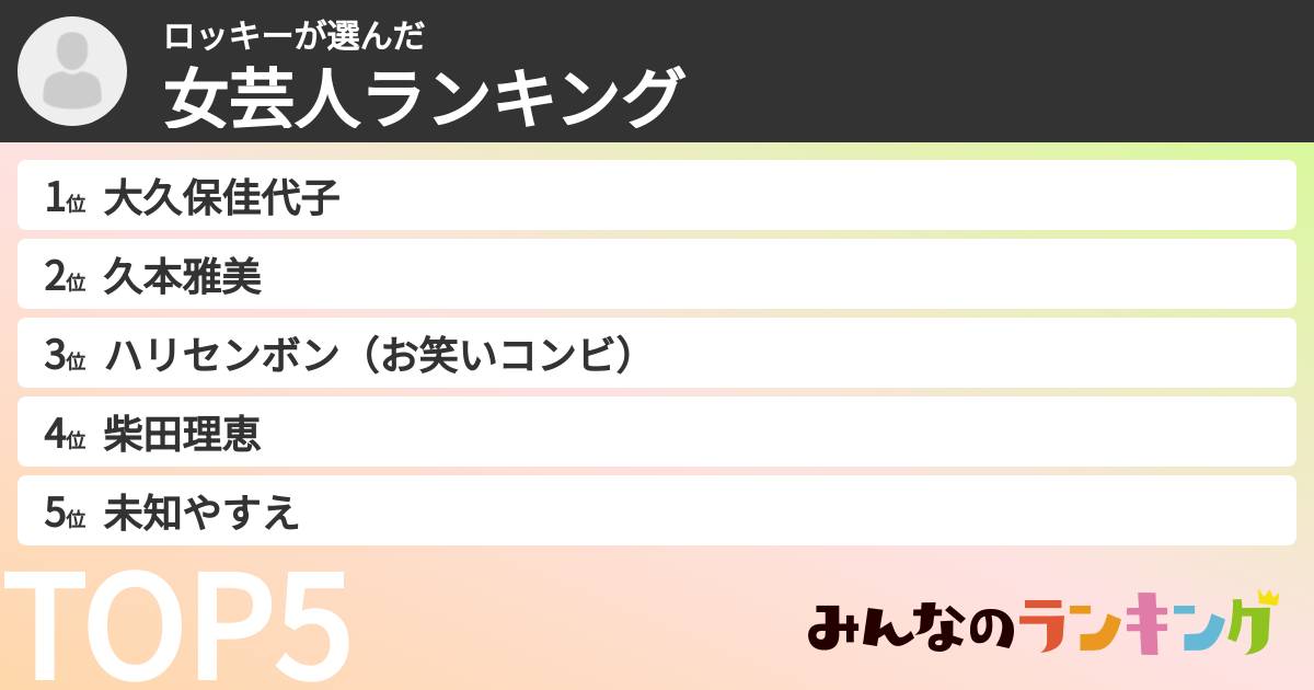 ロッキーさんの「女芸人ランキング」