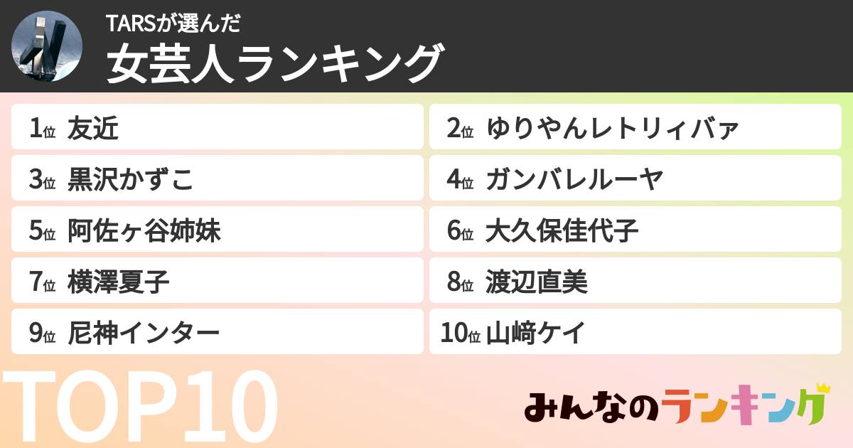 TARSさんの「女芸人ランキング」