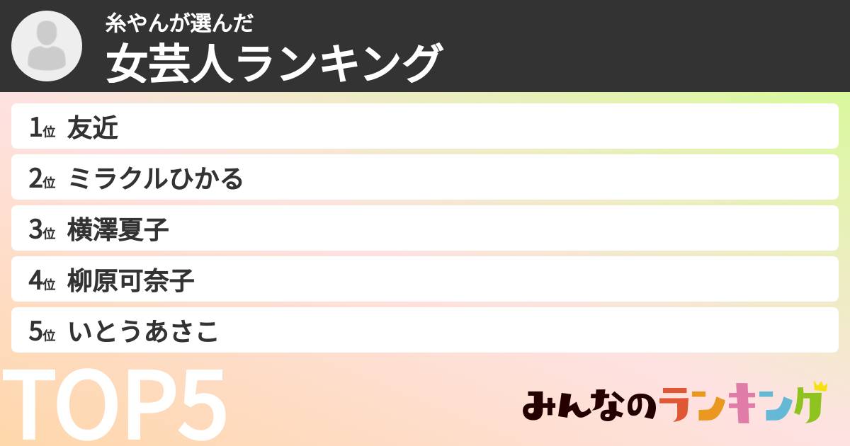 糸やんさんの「女芸人ランキング」