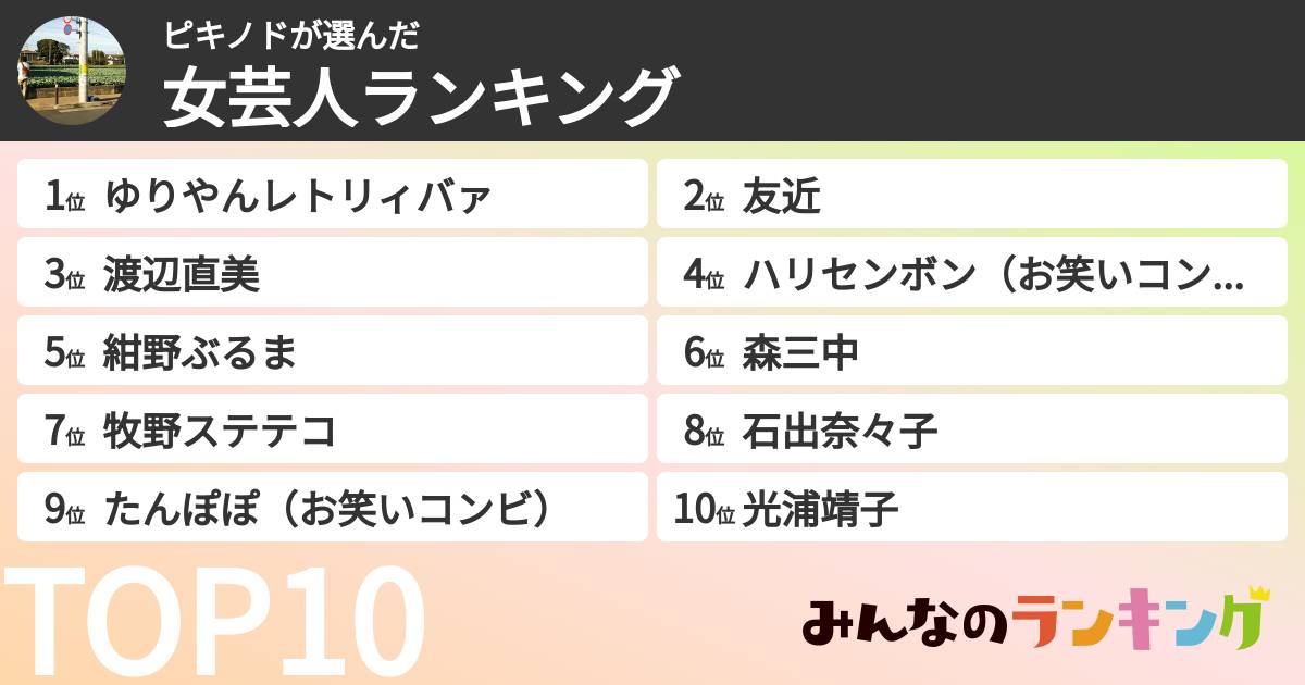 ピキノドさんの「女芸人ランキング」