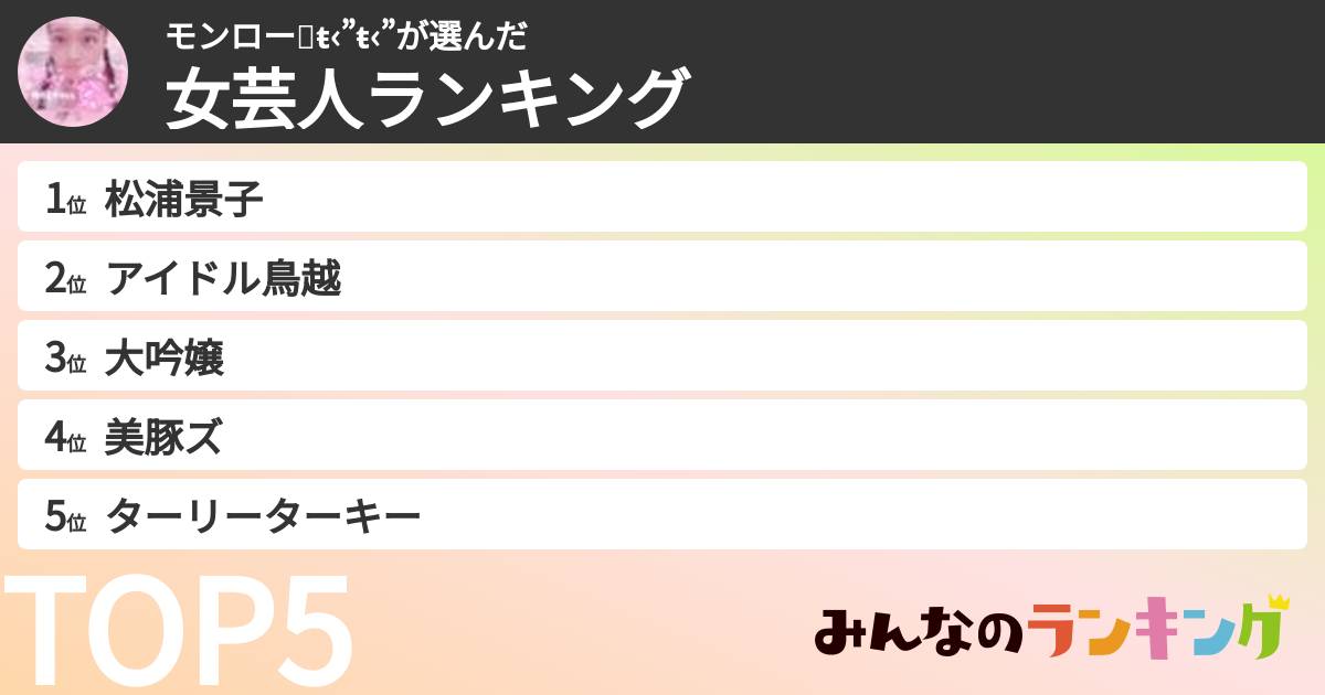 モンロー🐤ŧ‹”ŧ‹”さんの「女芸人ランキング」