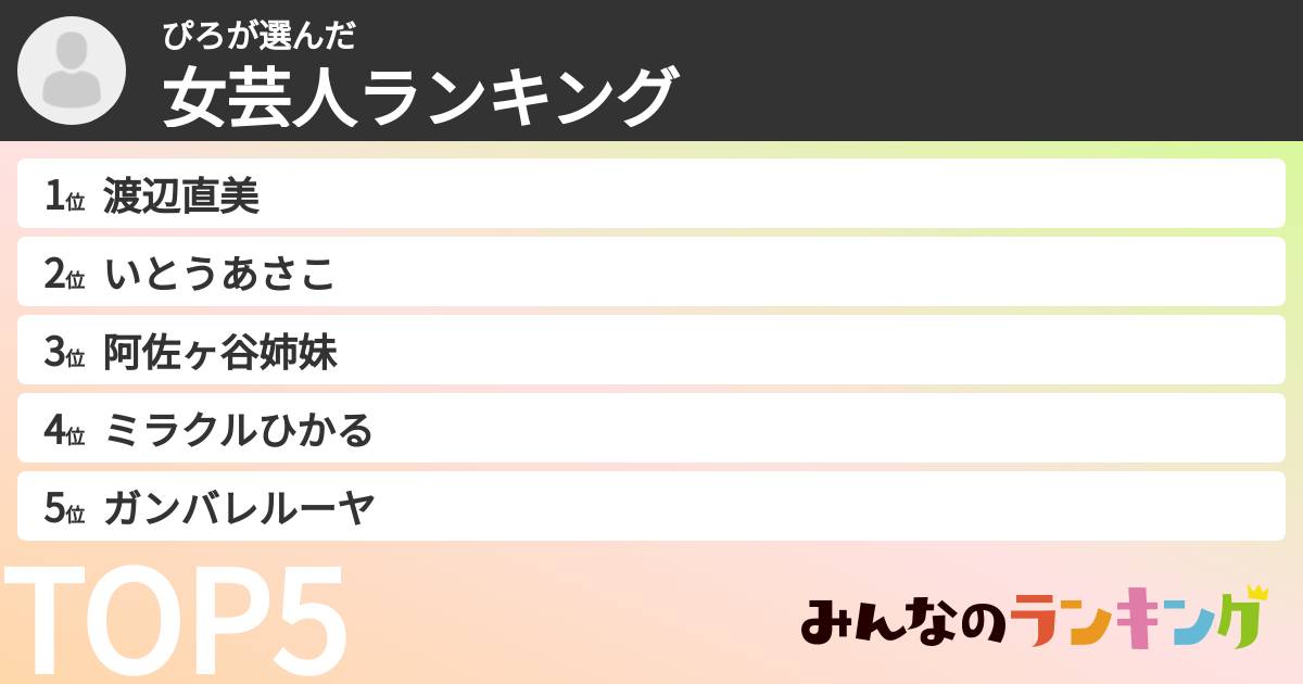 ぴろさんの「女芸人ランキング」