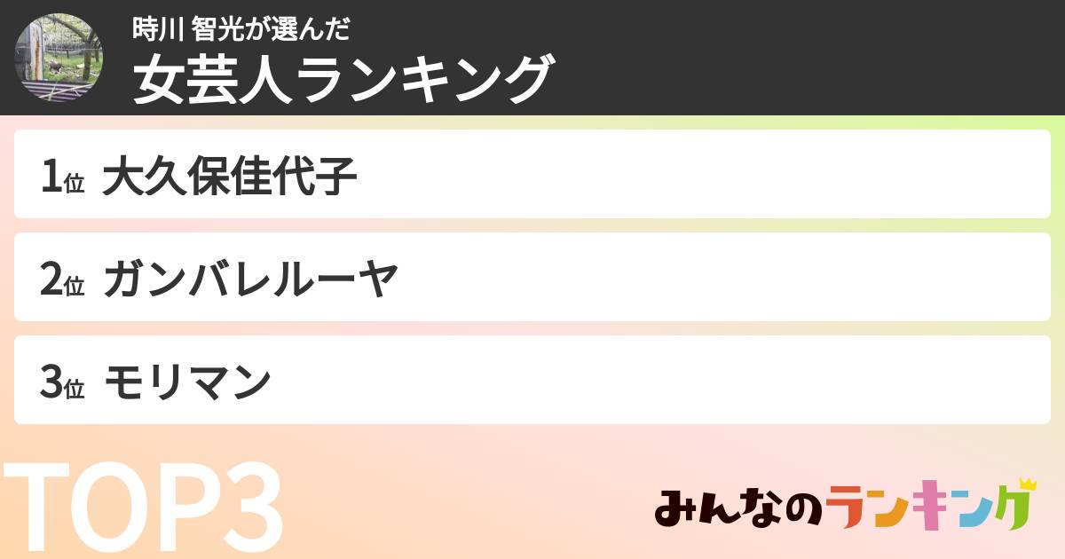 時川 智光さんの「女芸人ランキング」