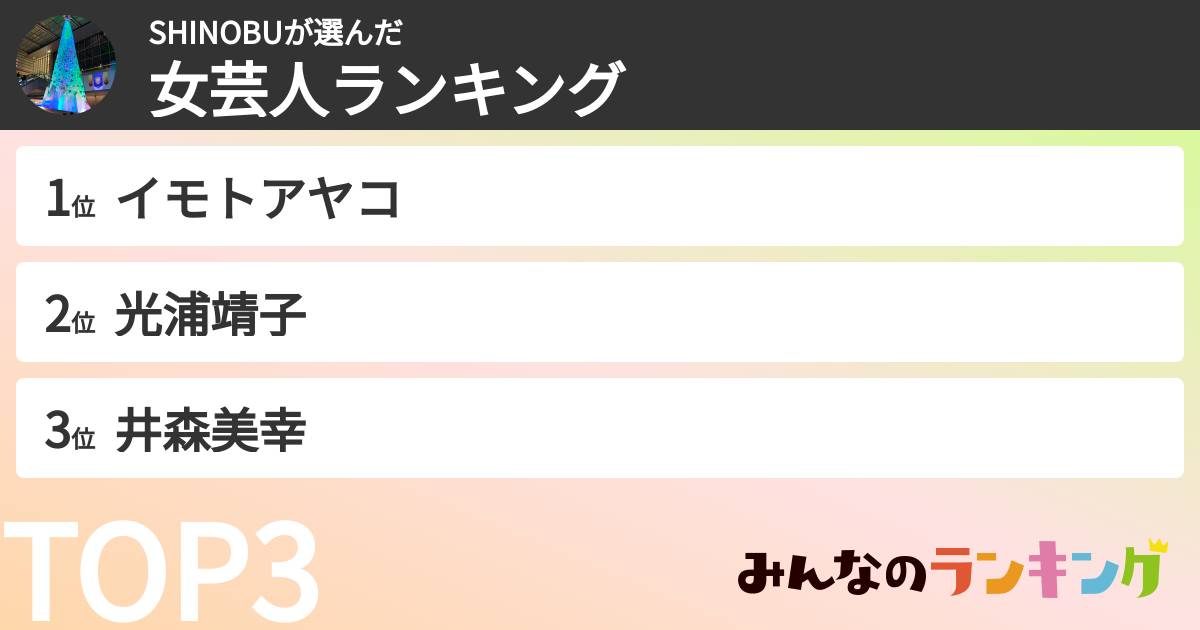 SHINOBUさんの「女芸人ランキング」