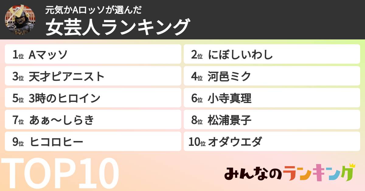 元気かAロッソさんの「女芸人ランキング」