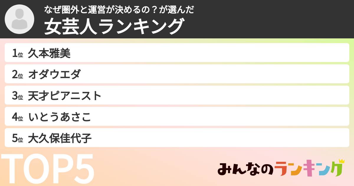 なぜ圏外と運営が決めるの?さんの「女芸人ランキング」