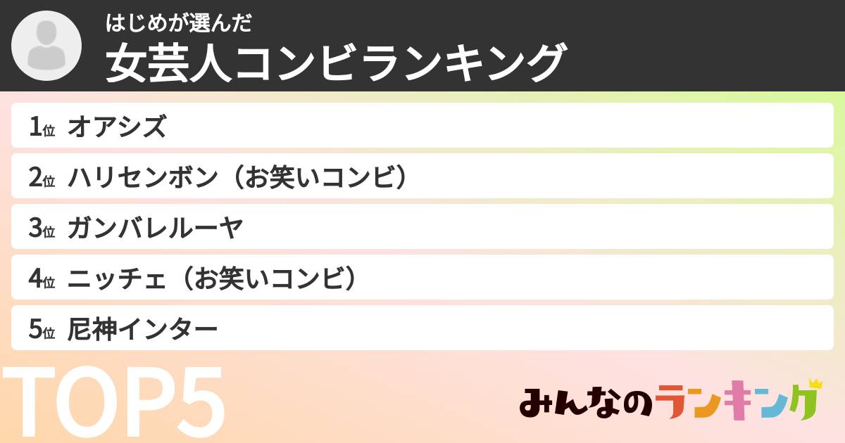 はじめさんの「女芸人コンビランキング」