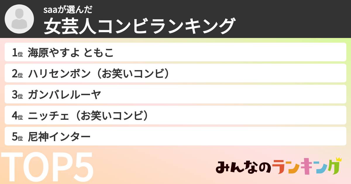 saaさんの「女芸人コンビランキング」