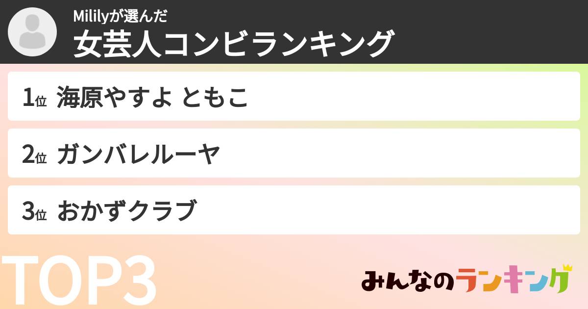 Mililyさんの「女芸人コンビランキング」