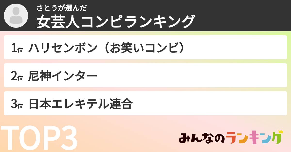 さとうさんの「女芸人コンビランキング」
