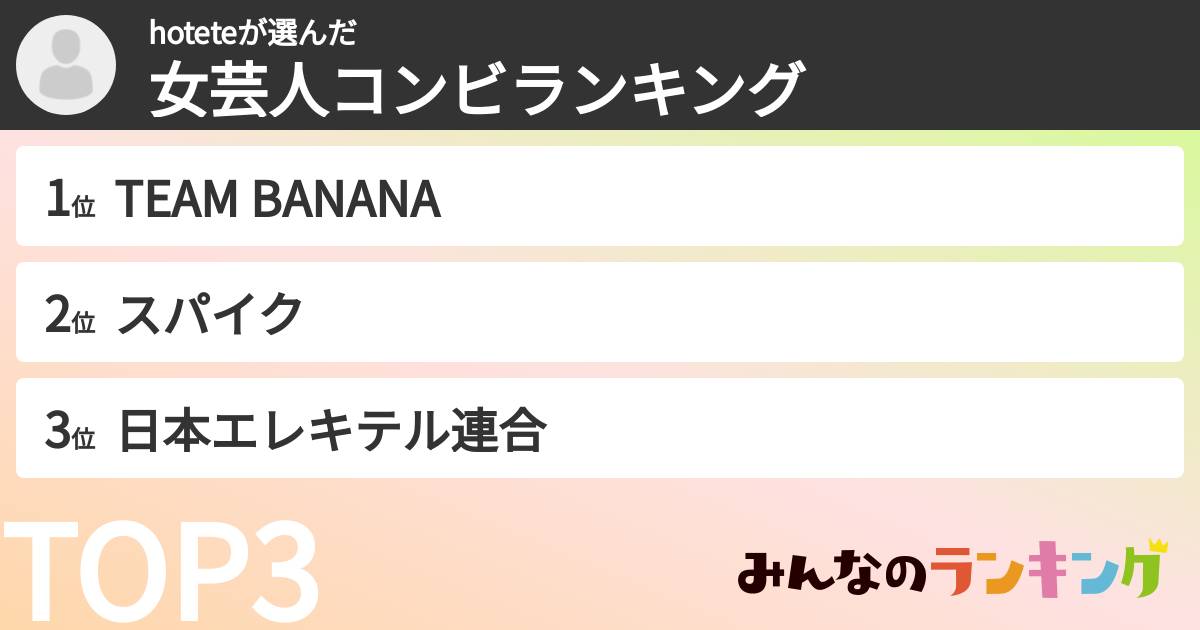 hoteteさんの「女芸人コンビランキング」