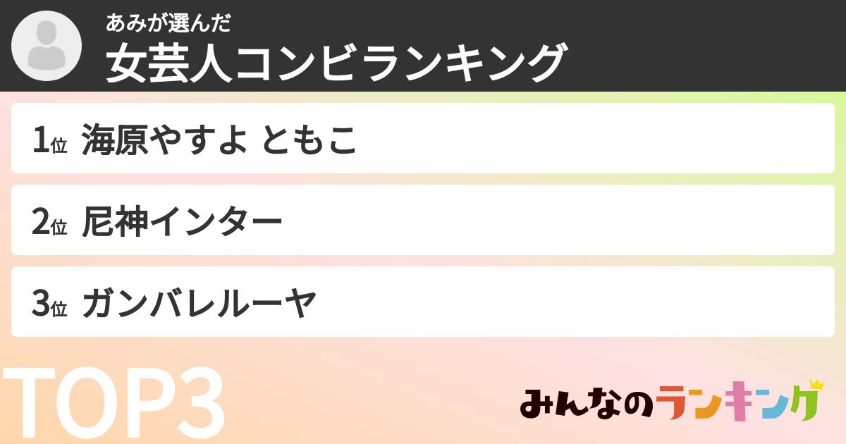 あみさんの「女芸人コンビランキング」