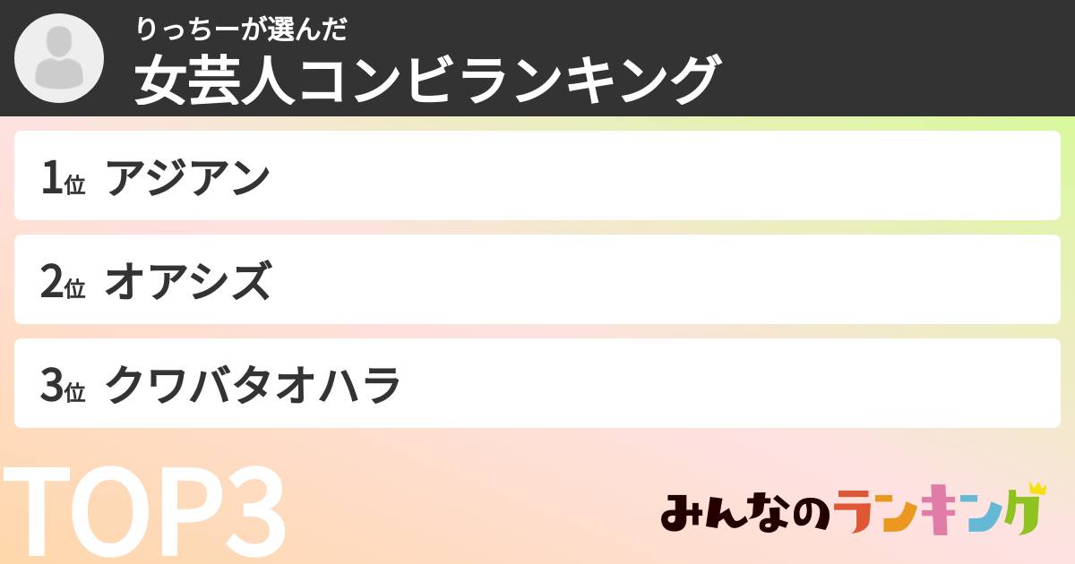 りっちーさんの「女芸人コンビランキング」