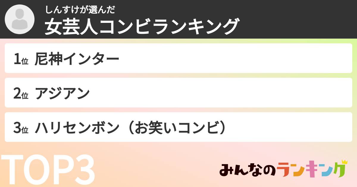 しんすけさんの「女芸人コンビランキング」