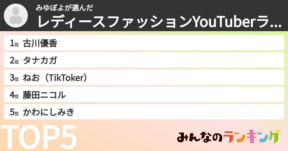みゆぽよさんの「レディースファッションYouTuberランキング」