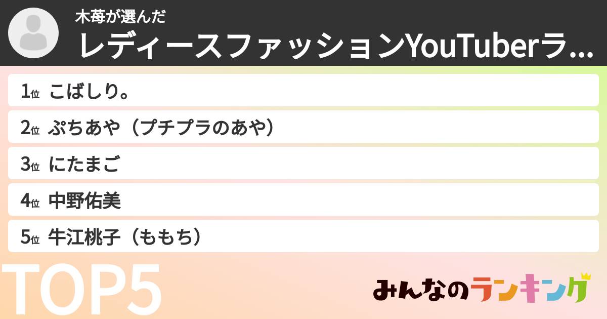 木苺さんの「レディースファッションYouTuberランキング」