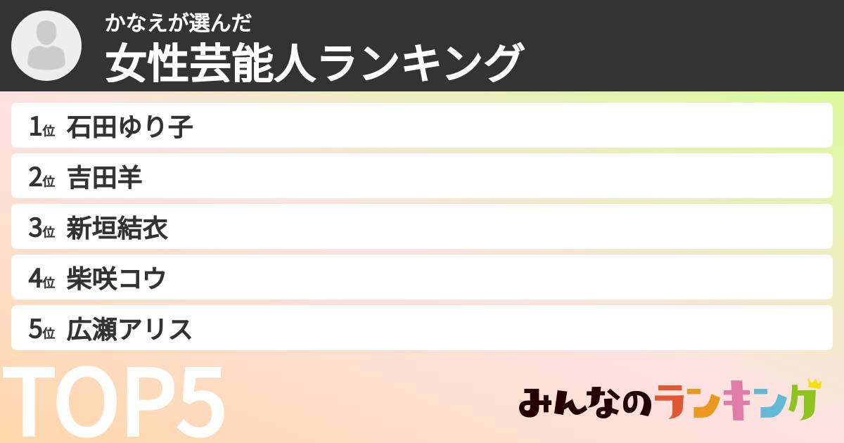 かなえさんの「女性芸能人ランキング」