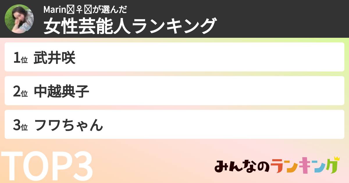 Marin🧚♀️➰さんの「女性芸能人ランキング」