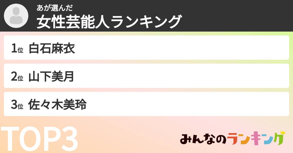 あさんの「女性芸能人ランキング」