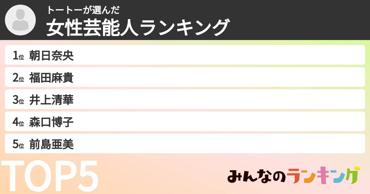 トートーさんの「女性芸能人ランキング」