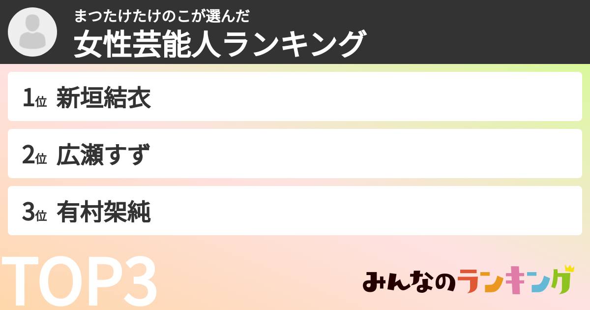 まつたけたけのこさんの「女性芸能人ランキング」