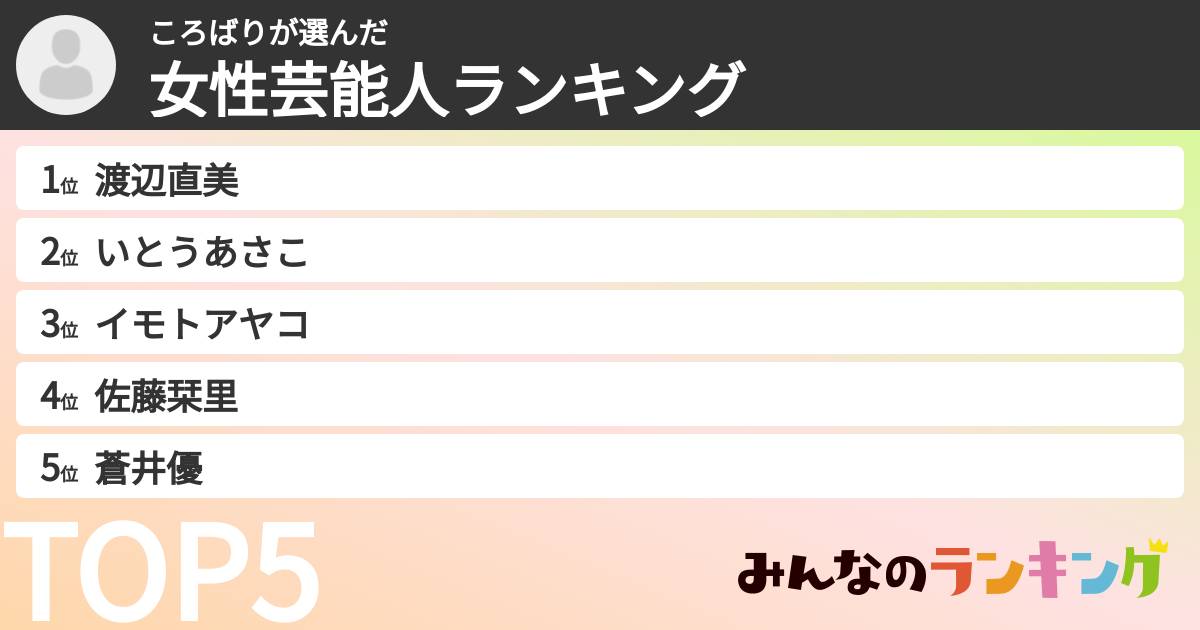 ころばりさんの「女性芸能人ランキング」