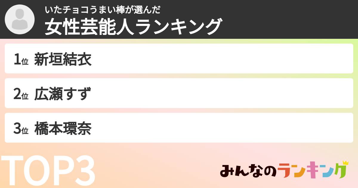いたチョコうまい棒さんの「女性芸能人ランキング」
