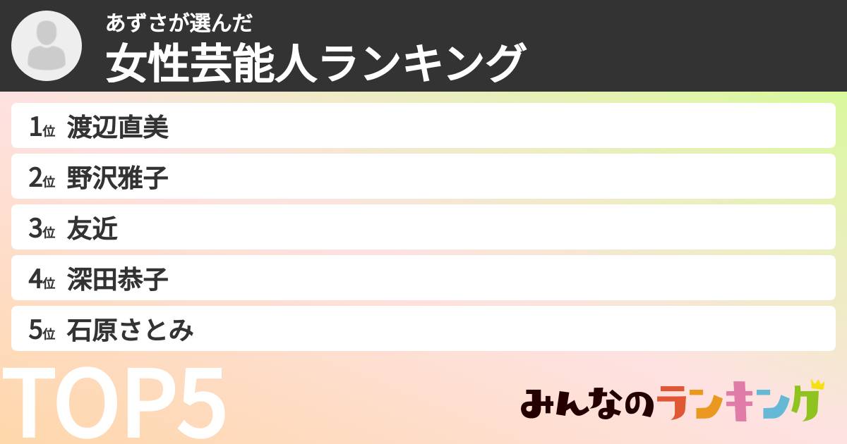 あずささんの「女性芸能人ランキング」