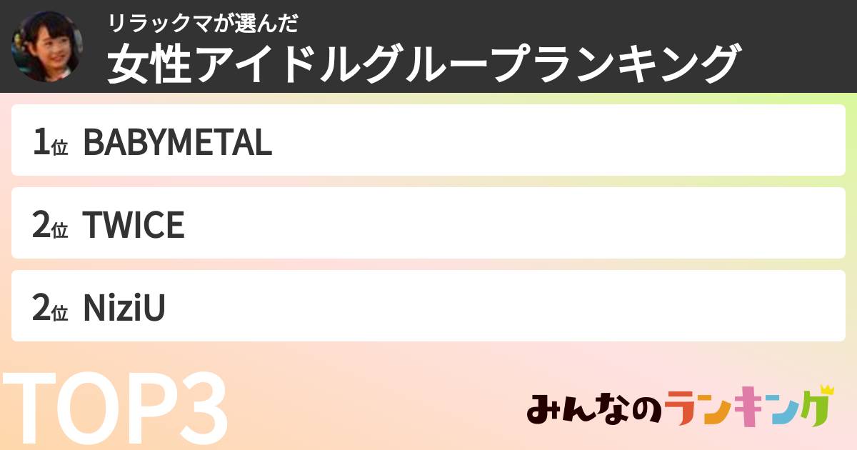 リラックマさんの「女性アイドルグループランキング」