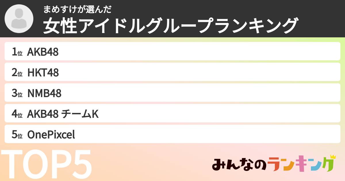 まめすけさんの「女性アイドルグループランキング」