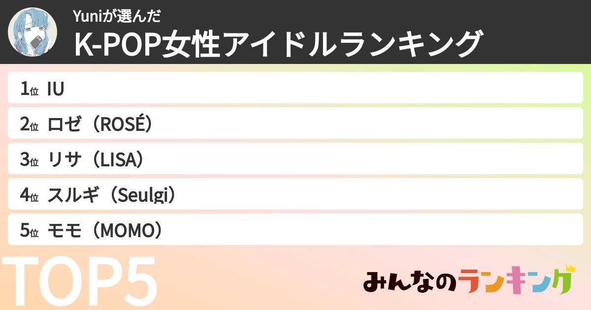 Yuniさんの「K-POP女性アイドルランキング」