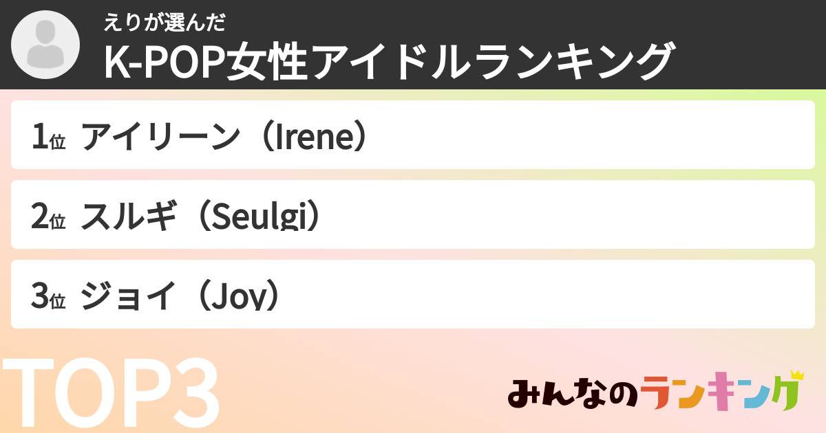 えりさんの「K-POP女性アイドルランキング」