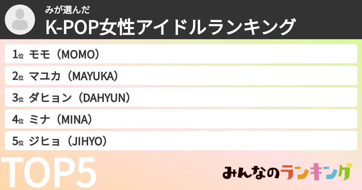 みさんの「K-POP女性アイドルランキング」
