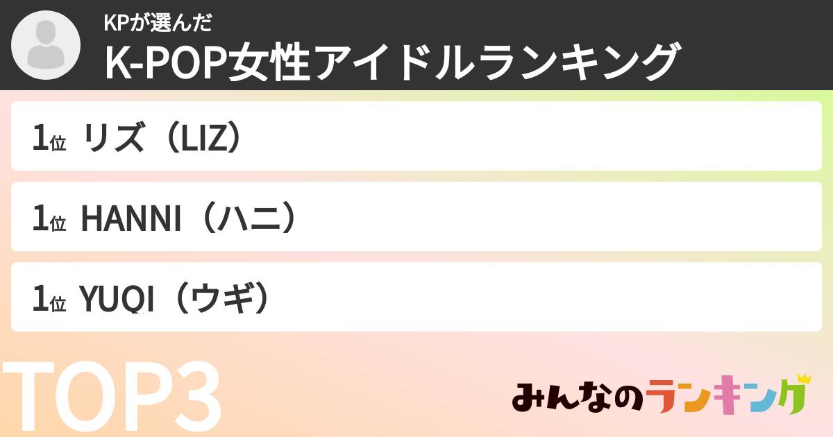 KPさんの「K-POP女性アイドルランキング」