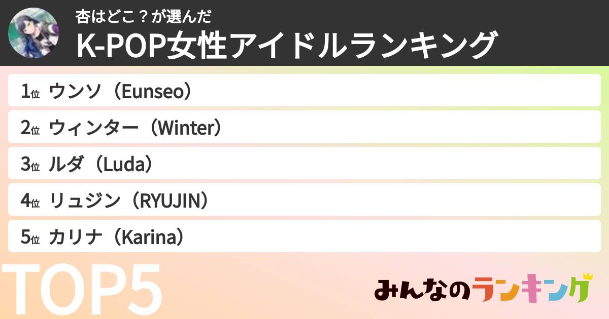 杏はどこ？さんの「K-POP女性アイドルランキング」