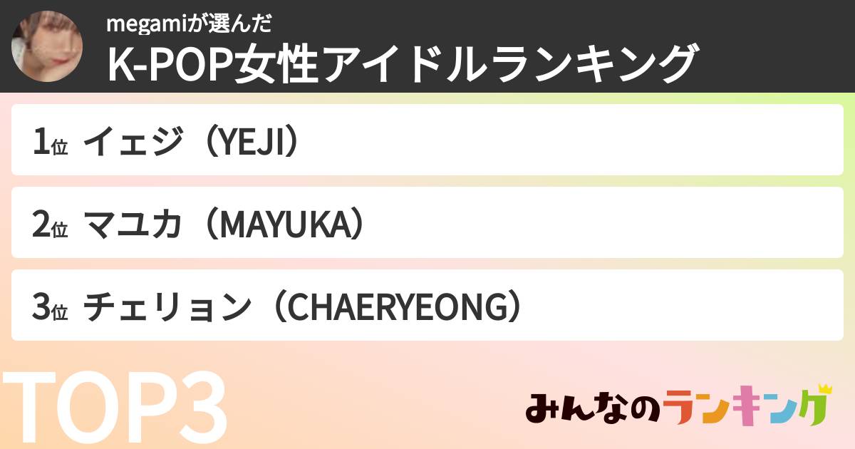 megamiさんの「K-POP女性アイドルランキング」