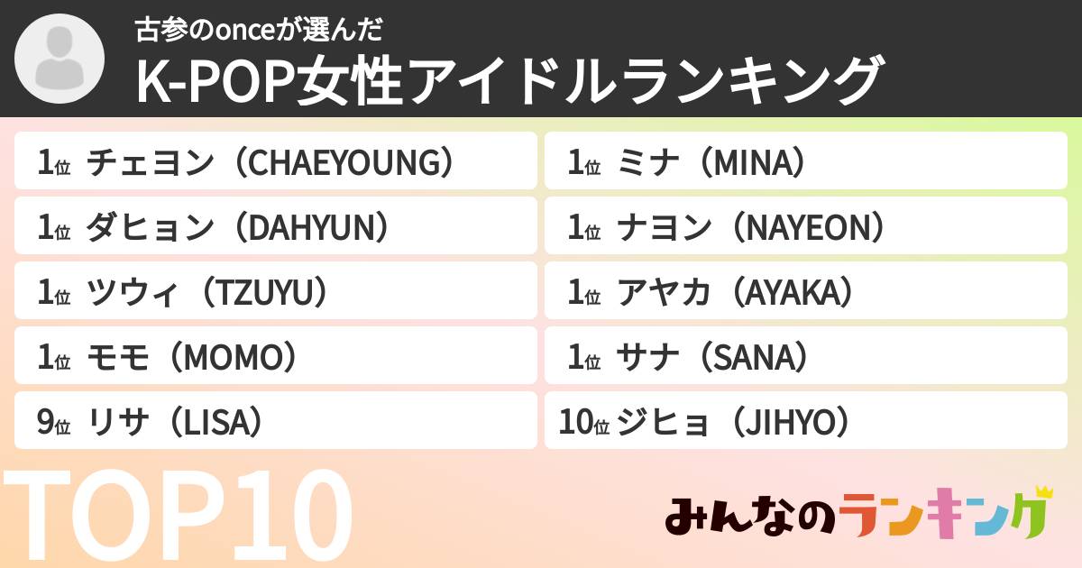 古参のonceさんの「K-POP女性アイドルランキング」