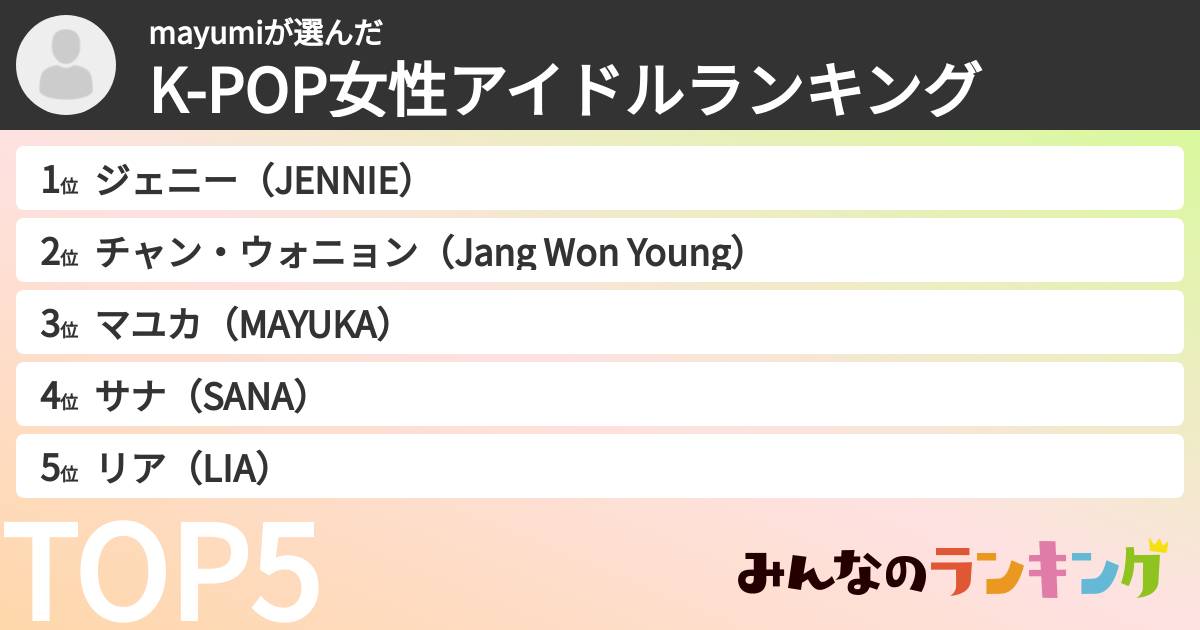 mayumiさんの「K-POP女性アイドルランキング」