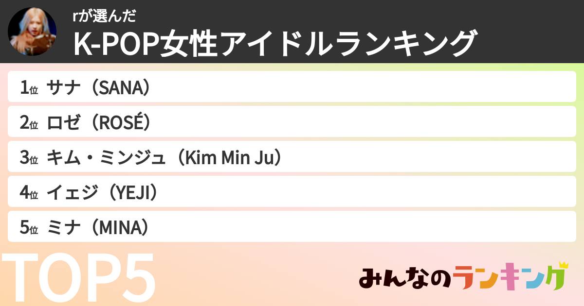 rさんの「K-POP女性アイドルランキング」