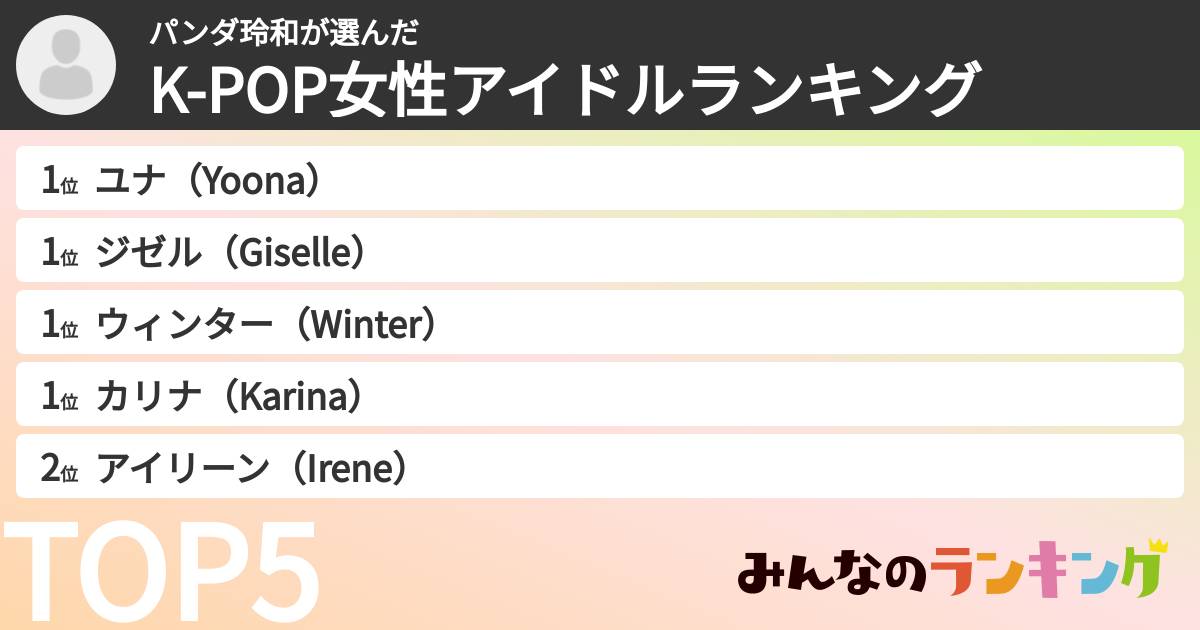 パンダ玲和さんの「K-POP女性アイドルランキング」