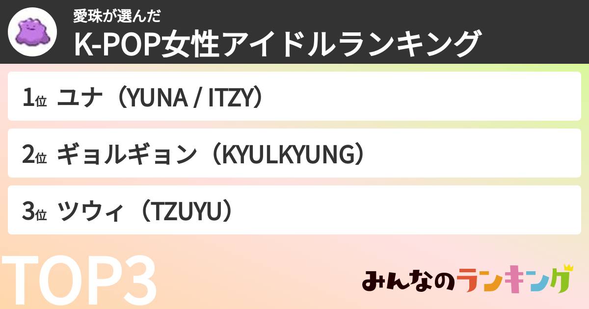 愛珠さんの「K-POP女性アイドルランキング」
