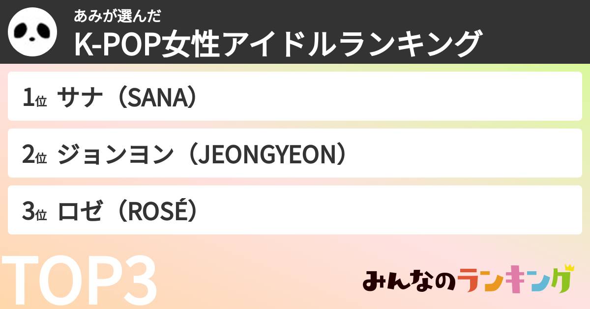 あみさんの「K-POP女性アイドルランキング」