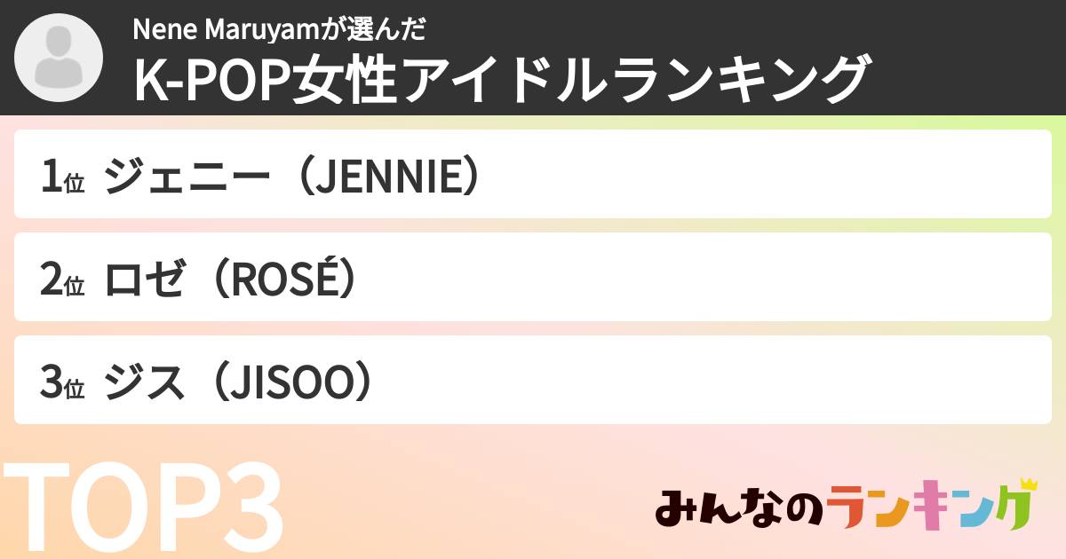 Nene Maruyamさんの「K-POP女性アイドルランキング」