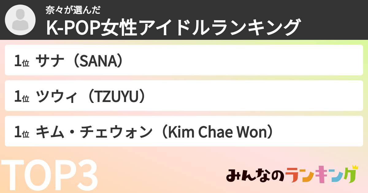 奈々さんの「K-POP女性アイドルランキング」