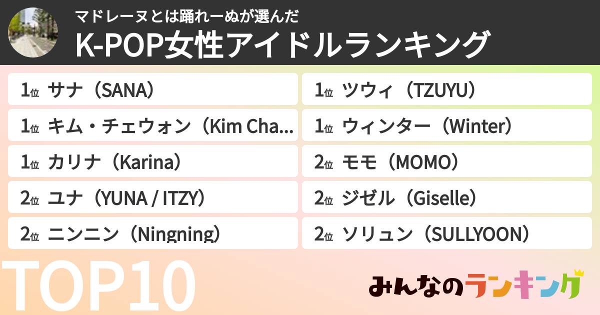 マドレーヌとは踊れーぬさんの「K-POP女性アイドルランキング」
